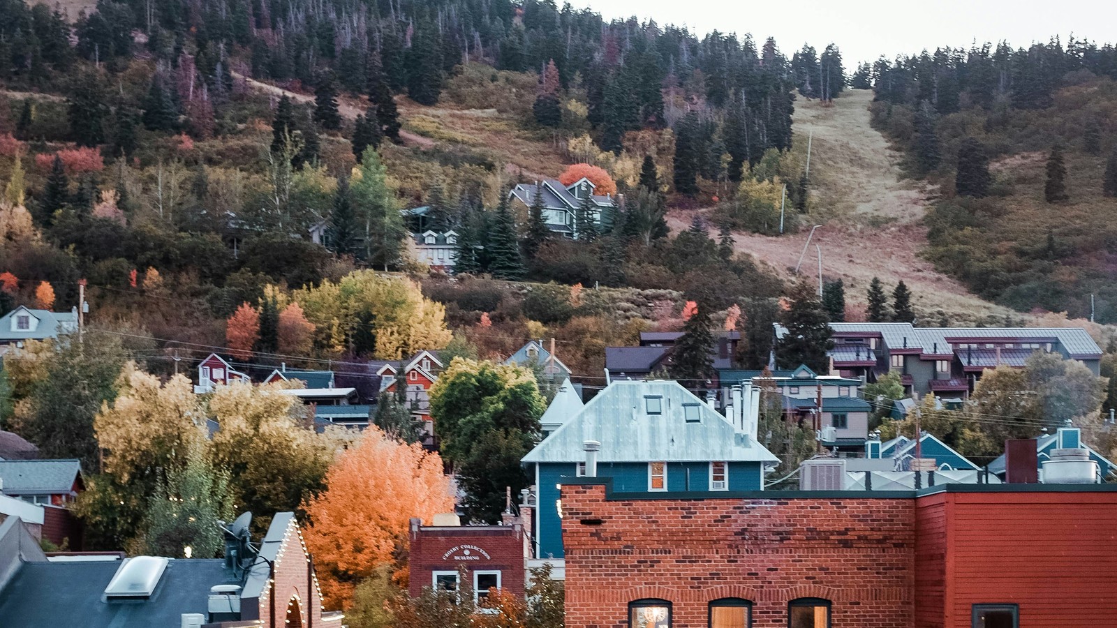 Historic Old Town Park City in autumn — quiet Main Street before ski season