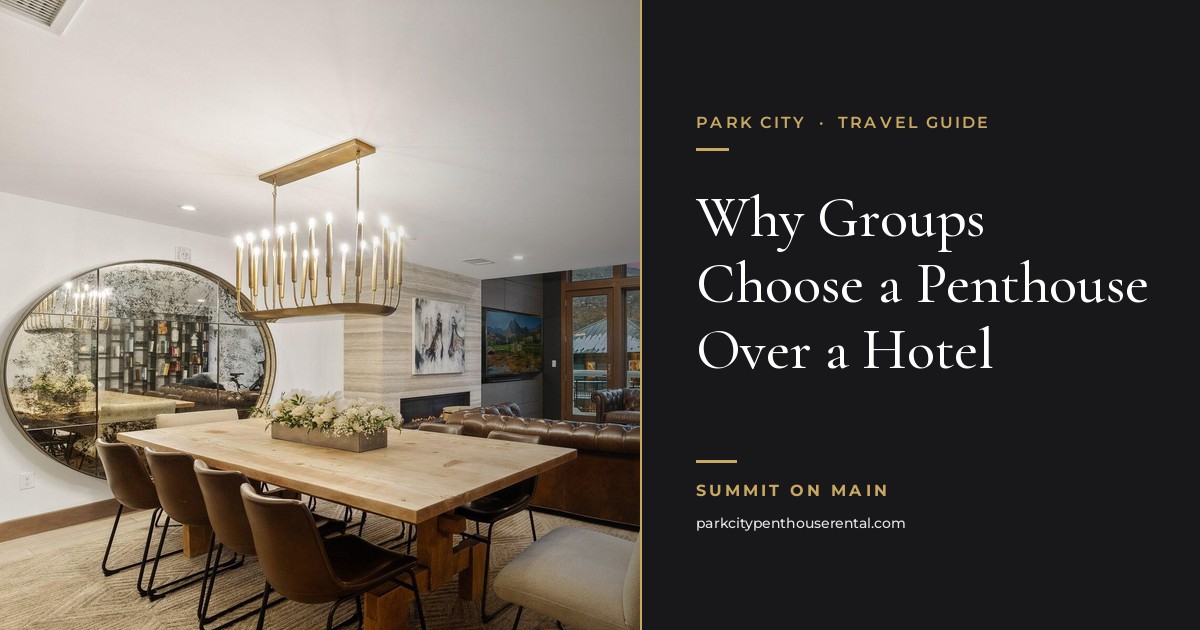 Park City vacation rental vs hotel — dining and living room at Summit on Main penthouse