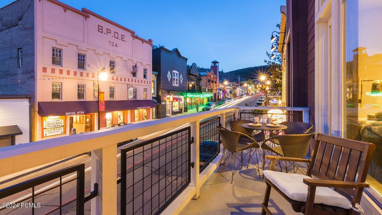 Main Street Park City view at night from Summit on Main balcony
